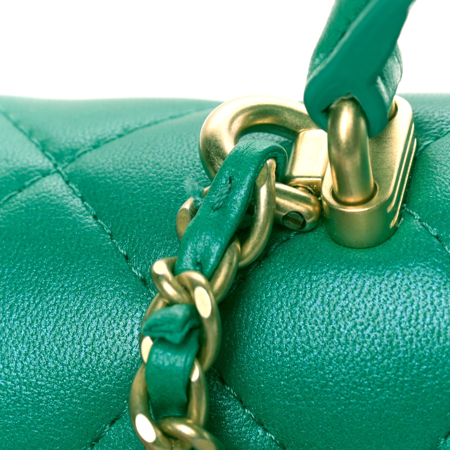 Iridescent Lambskin Quilted Mini Top Handle Rectangular Flap Green