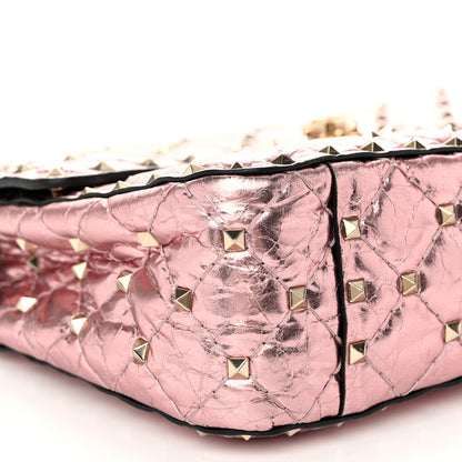 Valentino Garavani Metallic Wrinkled Lambskin Medium Rockstud Spike Shoulder Bag Lipstick 9 of 10