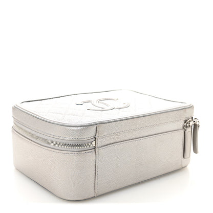 Chanel Metallic Caviar Quilted Large CC Filigree Vanity Case Silver 5 of 11