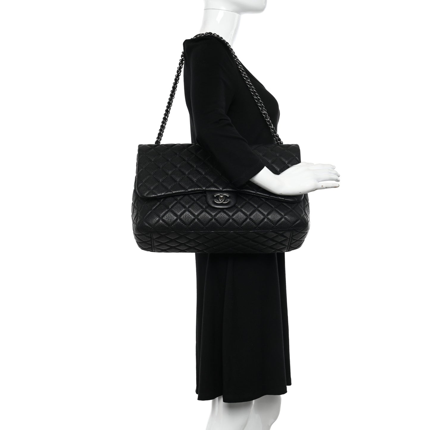 Grained Calfskin Quilted Small XXL Travel Flap Bag Black