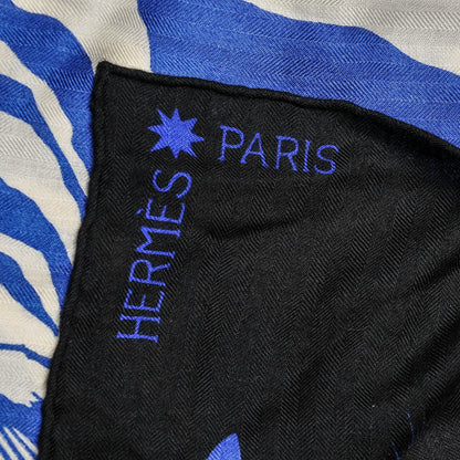 Hermes Cashmere Silk Zebra Pegasus Shawl GM 140 Caban Turquoise Bleu Klein 10 of 10