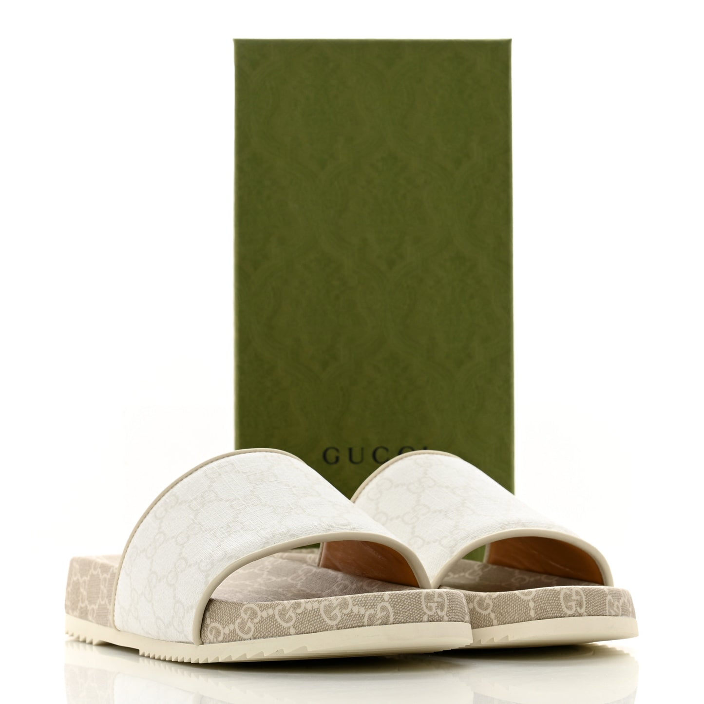 GG Supreme Monogram Demetra Mens Slide Sandals 10 White Mystic White