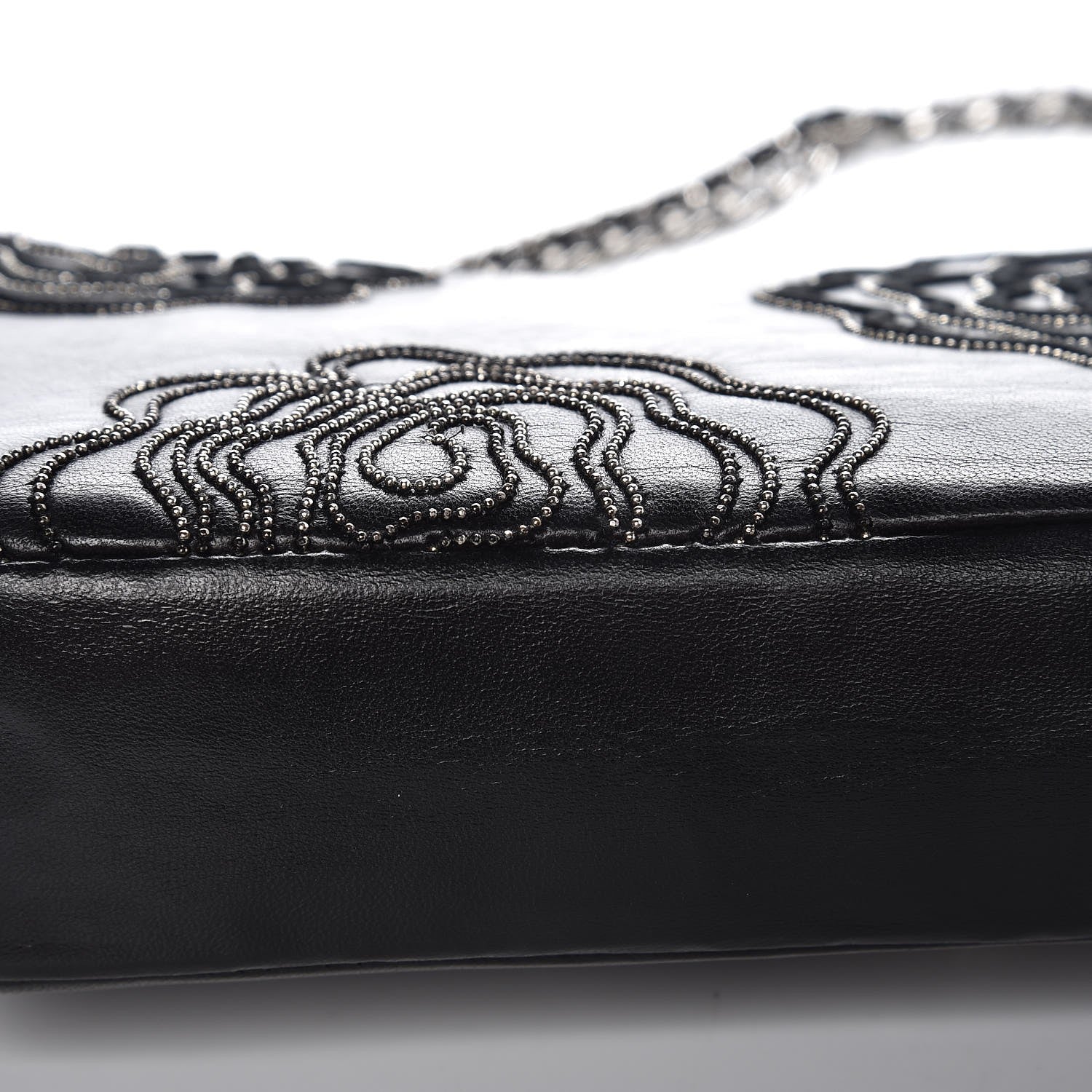Chanel Lambskin Studded Camellia Embroidered Medium Flap Black 8 of 9