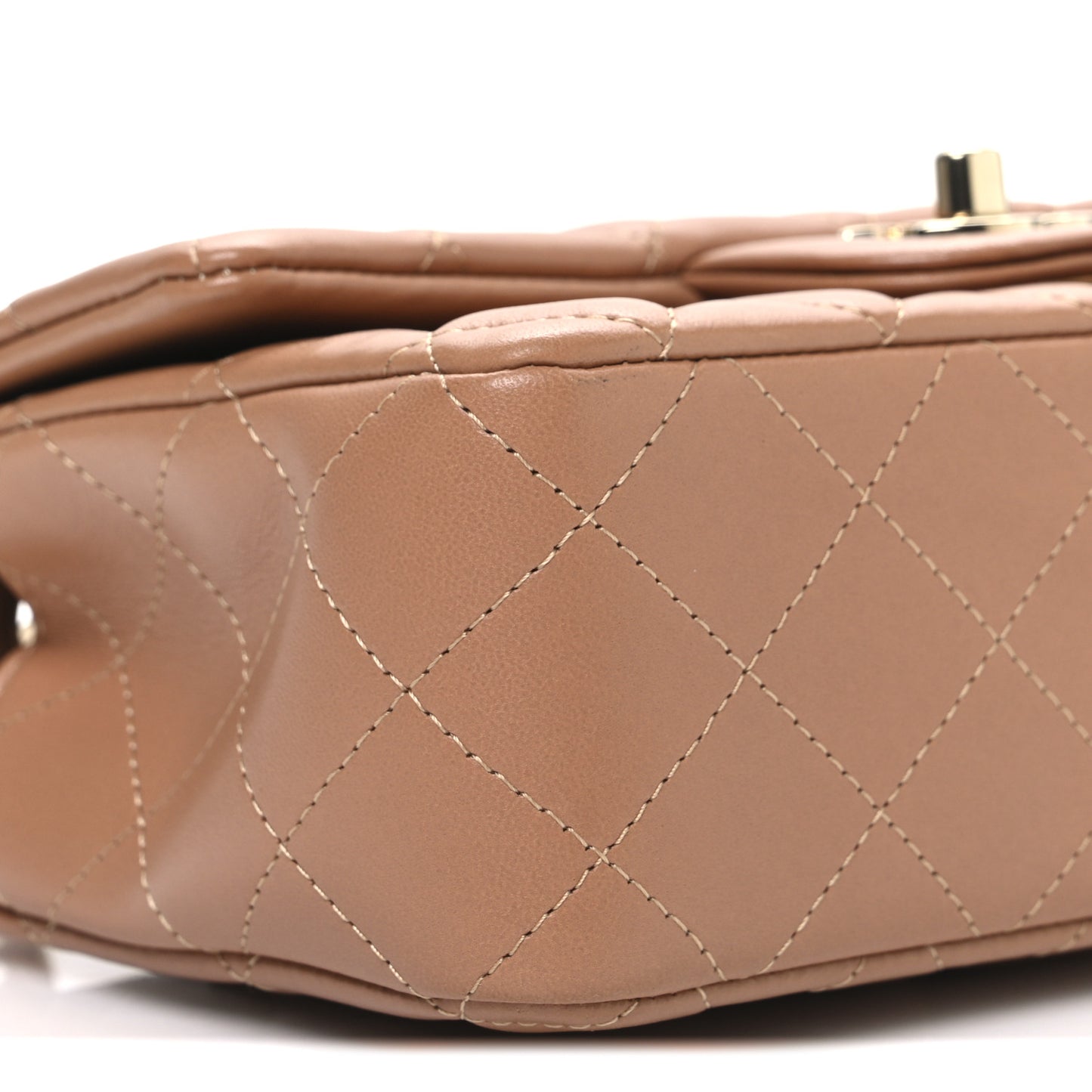 Lambskin Quilted Mini Rectangular Flap Dark Beige