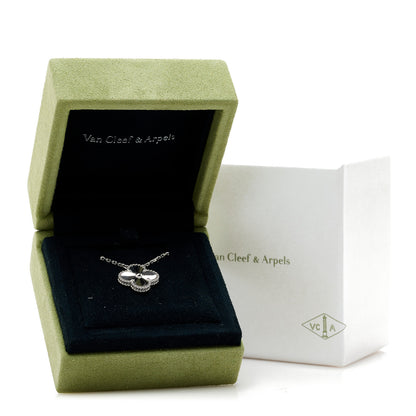 Van Cleef & Arpels 18K White Gold Guilloche Vintage Alhambra Pendant Necklace 6 of 6