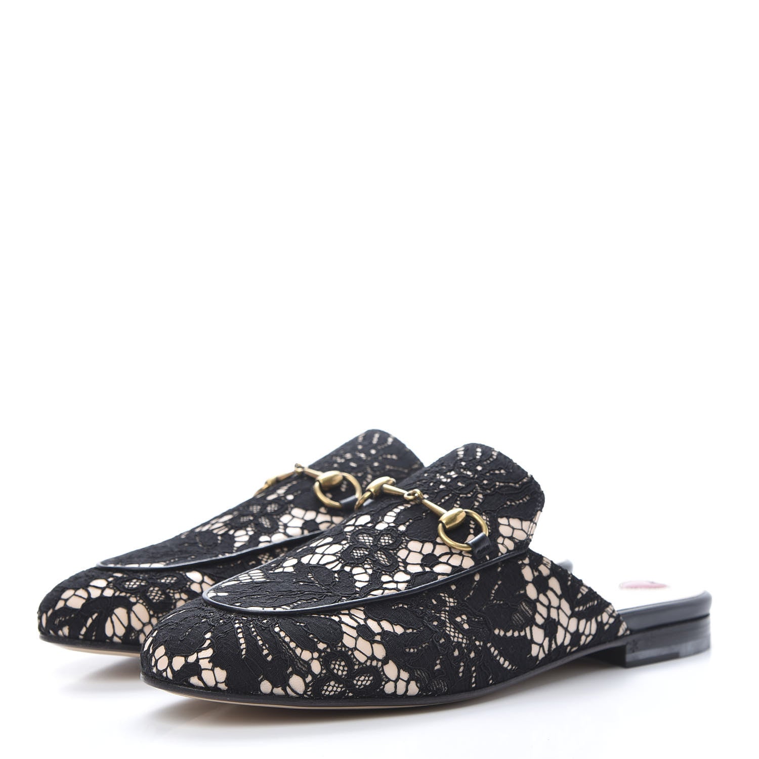 Gucci Lace Malaga Kid Womens Princetown Slippers 39 Black Skin Rose 3 of 8