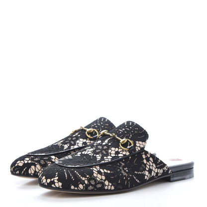 Gucci Lace Malaga Kid Womens Princetown Slippers 39 Black Skin Rose 3 of 8