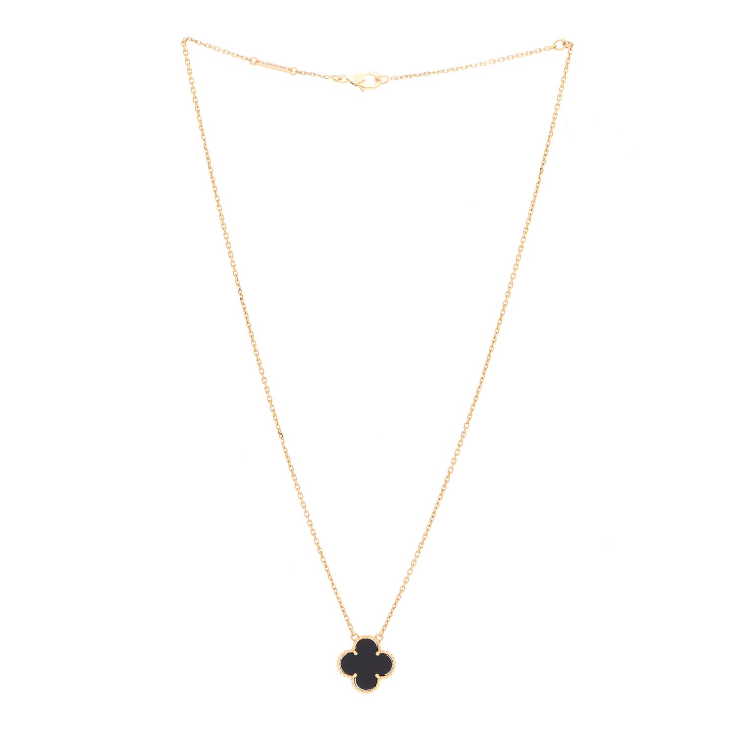 18K Yellow Gold Black Onyx Vintage Alhambra Pendant Necklace