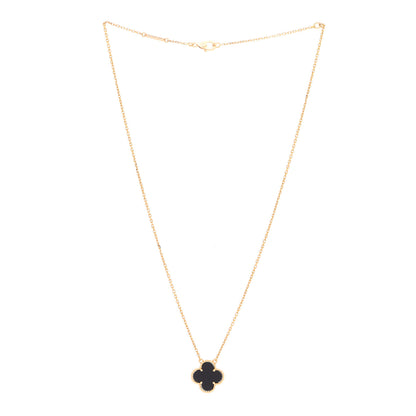 Van Cleef & Arpels 18K Yellow Gold Black Onyx Vintage Alhambra Pendant Necklace 3 of 6