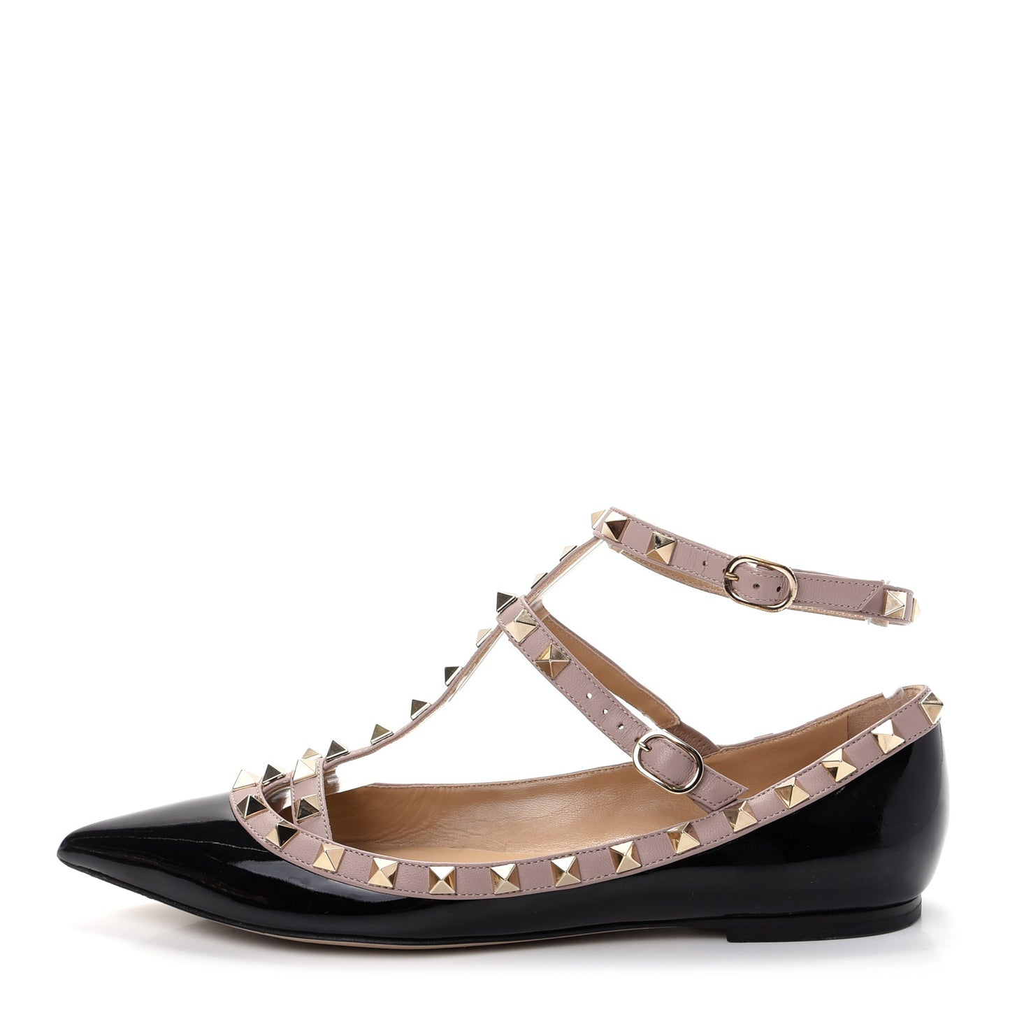 Patent Rockstud Cage Ballerina Flats 38 Black Poudre