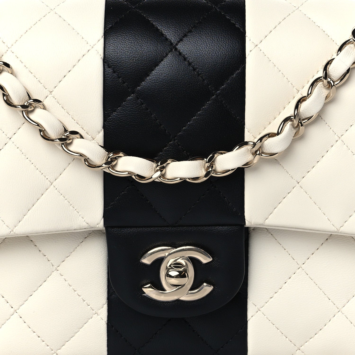 Chanel Lambskin Quilted Medium Double Flap Black White 7 of 10