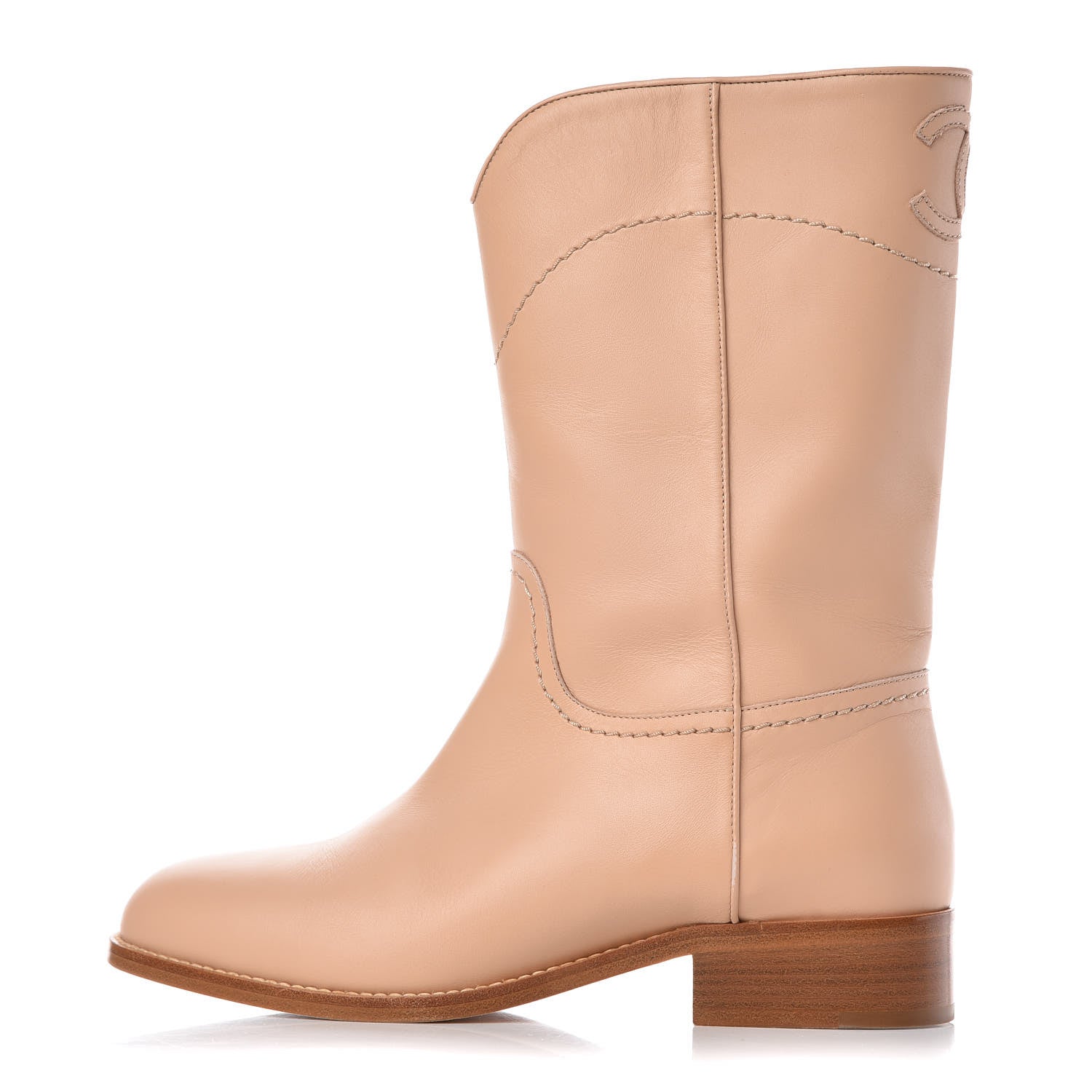 Chanel Calfskin Ascot CC Boots 37 Beige Clair 1 of 13
