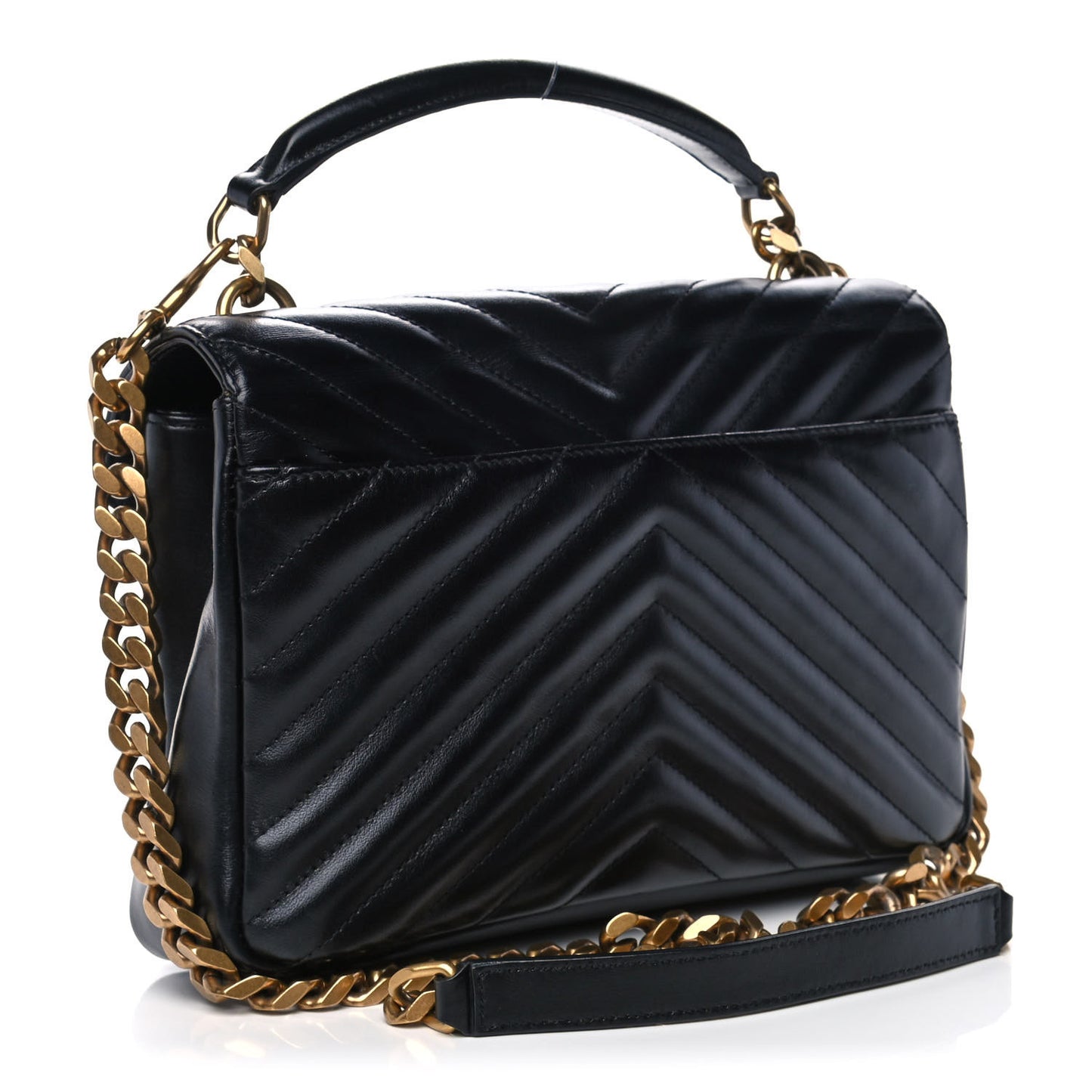 Calfskin Matelasse Chevron Studded Monogram Medium College Bag Black