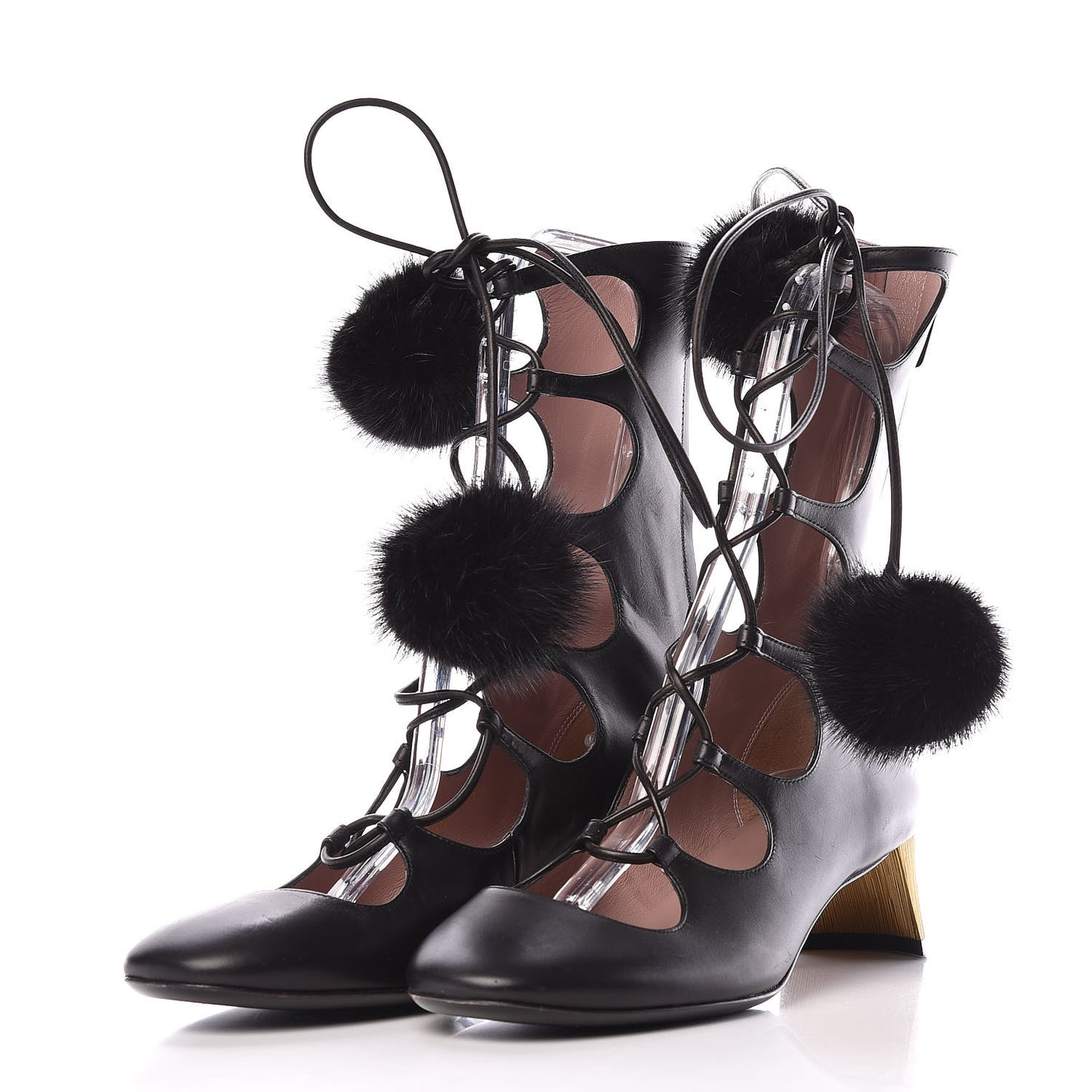 Calfskin Heloise Lace Up Ankle Boots 37.5 Black