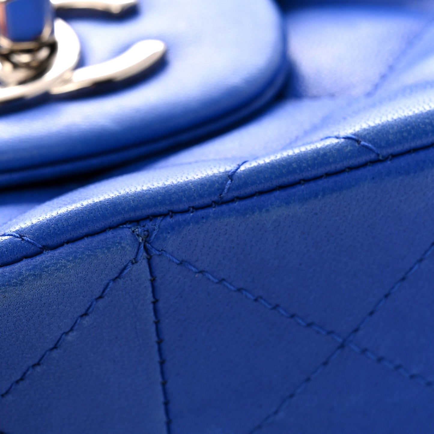 Lambskin Quilted Jumbo Single Flap Blue