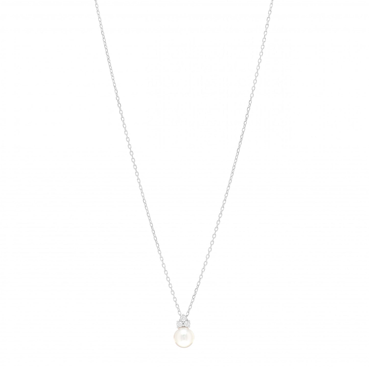 18K White Gold Diamond Akoya Pearl 7.5-8mm Drop Pendant Necklace