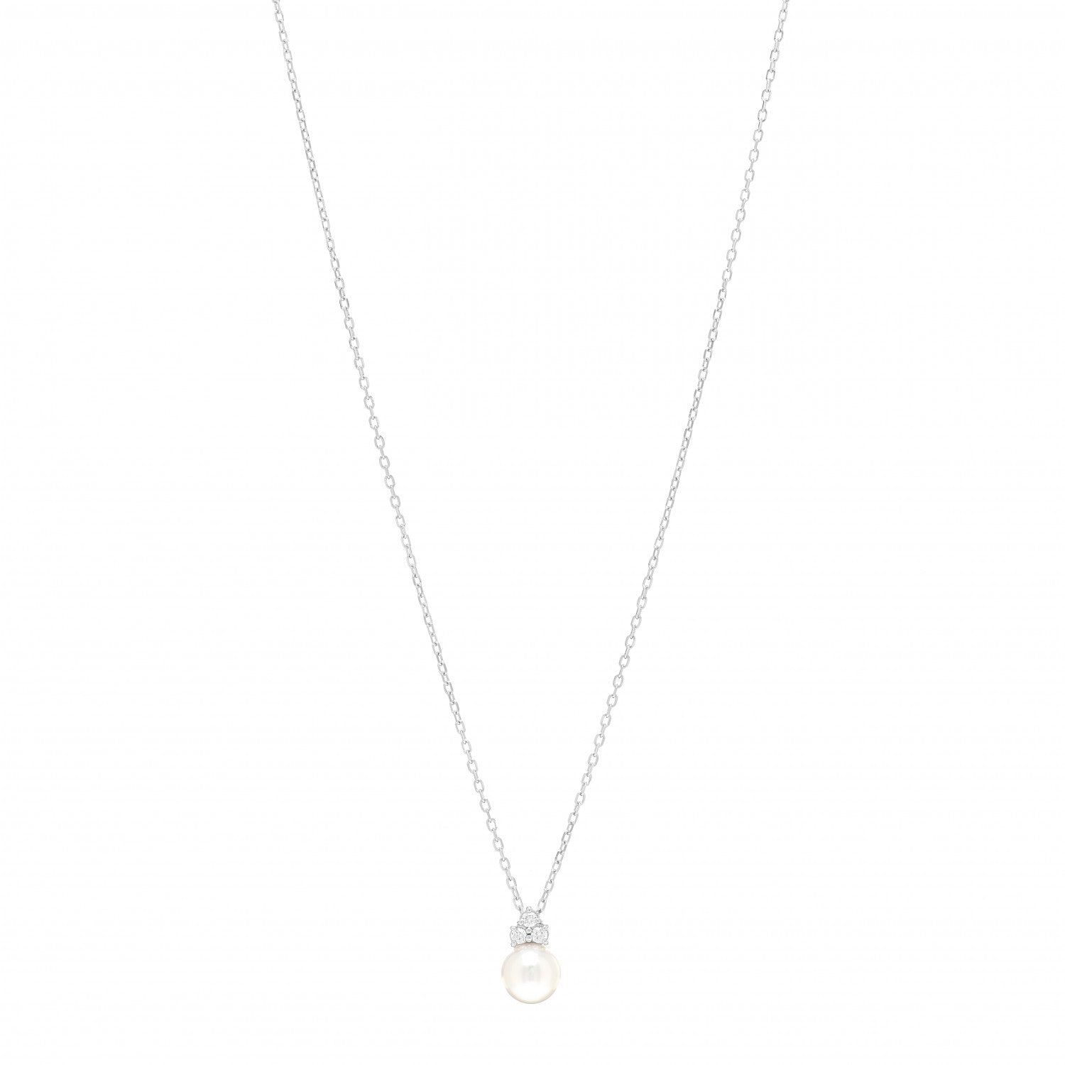 Mikimoto 18K White Gold Diamond Akoya Pearl 7.5-8mm Drop Pendant Necklace 1 of 5