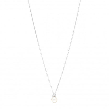Mikimoto 18K White Gold Diamond Akoya Pearl 7.5-8mm Drop Pendant Necklace 1 of 5
