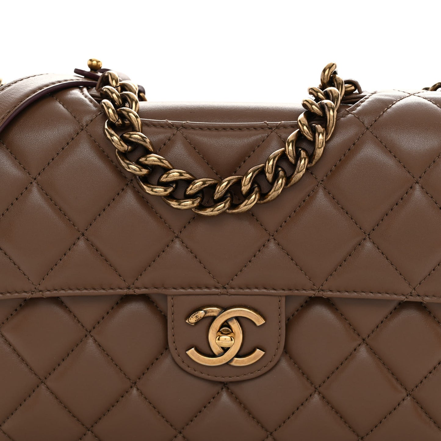 Calfskin Quilted Large Perfect Edge Flap Kaki