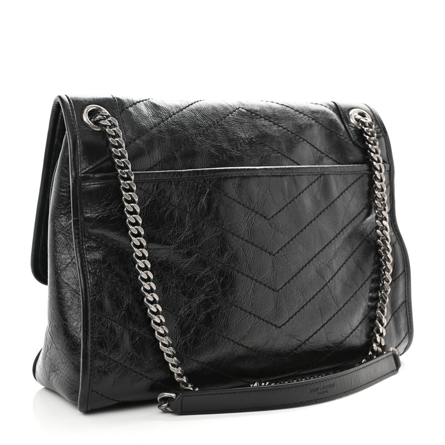 Saint Laurent Crinkled Calfskin Matelasse Monogram Large Niki Chain Satchel Black 3 of 8