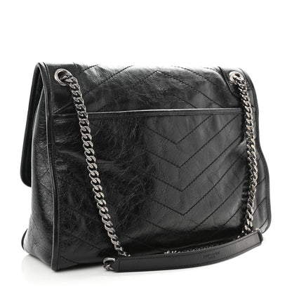 Saint Laurent Crinkled Calfskin Matelasse Monogram Large Niki Chain Satchel Black 3 of 8