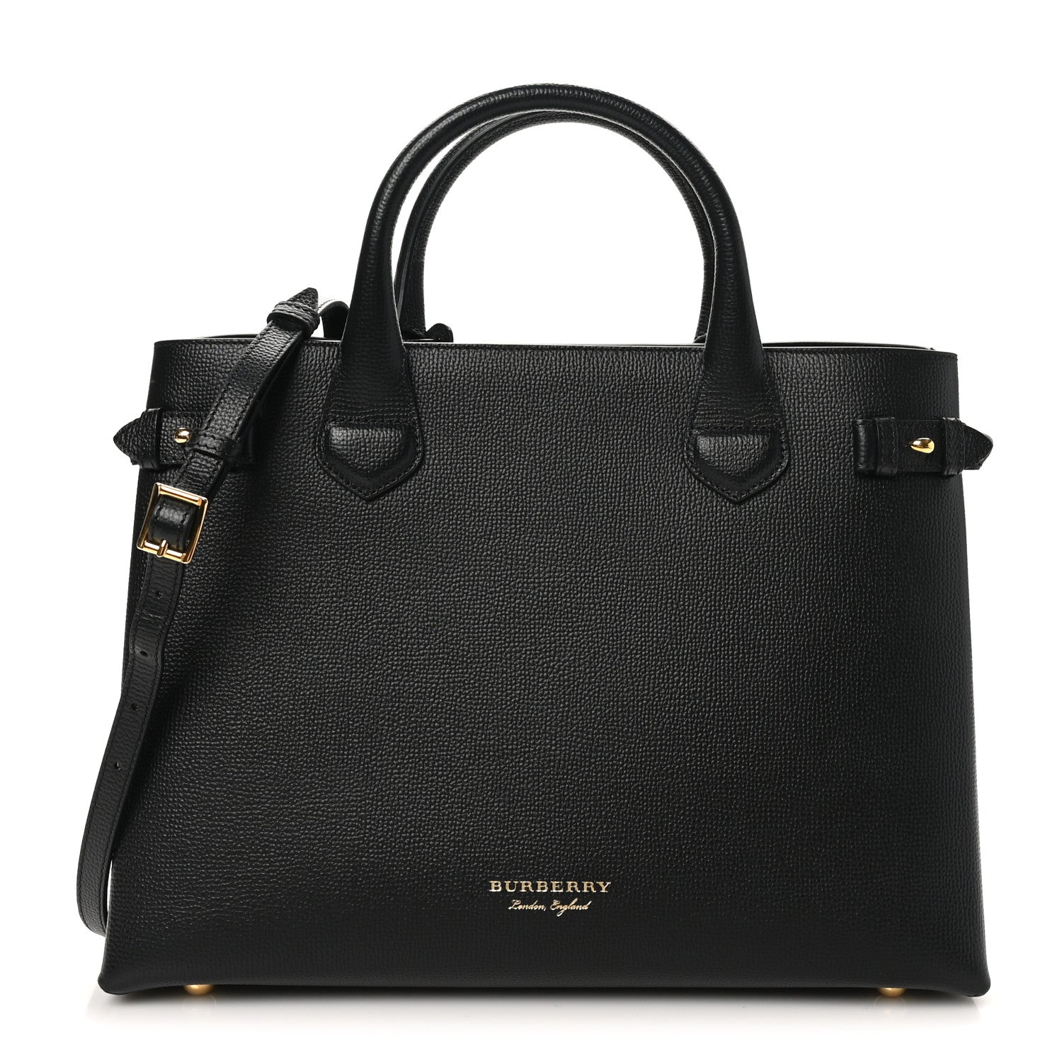 Burberry Derby Calfskin House Check Medium Banner Tote Black 1 of 9