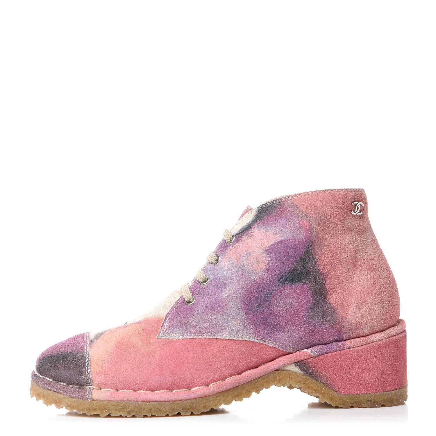 Chanel Suede Lace Up Short Boots 35.5 Pink Purple 1 of 9