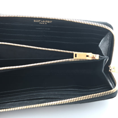 Saint Laurent Goatskin Matelasse Chevron Monogram Zip Around Wallet Black 5 of 9