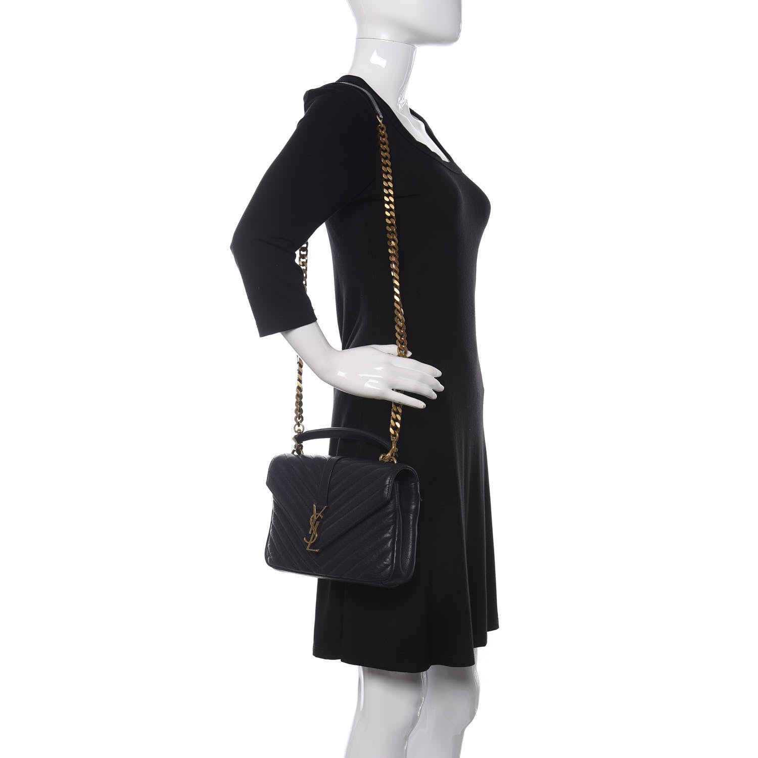 Saint Laurent Sheepskin Matelasse Chevron Monogram Medium College Bag Deep Marine 2 of 10