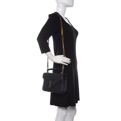 Saint Laurent Sheepskin Matelasse Chevron Monogram Medium College Bag Deep Marine 2 of 10