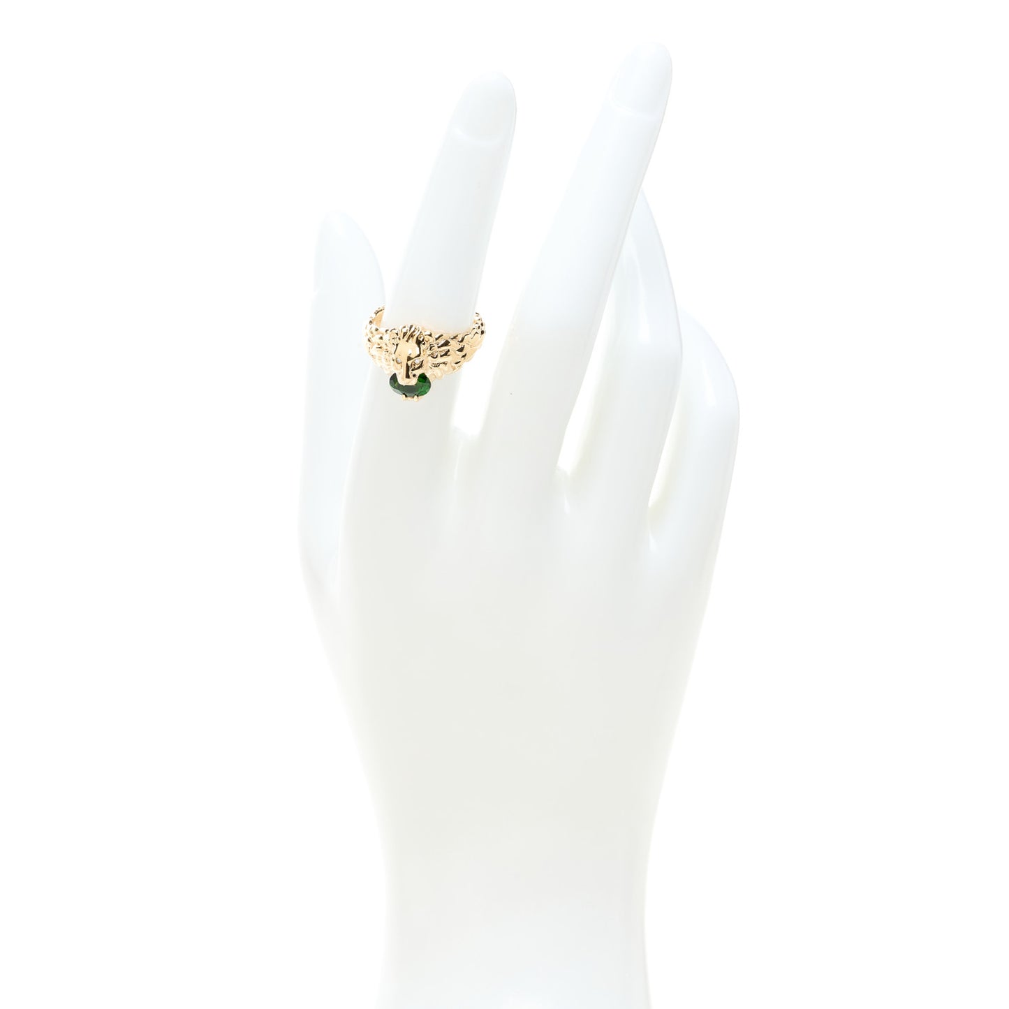 18K Yellow Gold Diamond Chrome Diopside Lion Head Ring 53 6.25