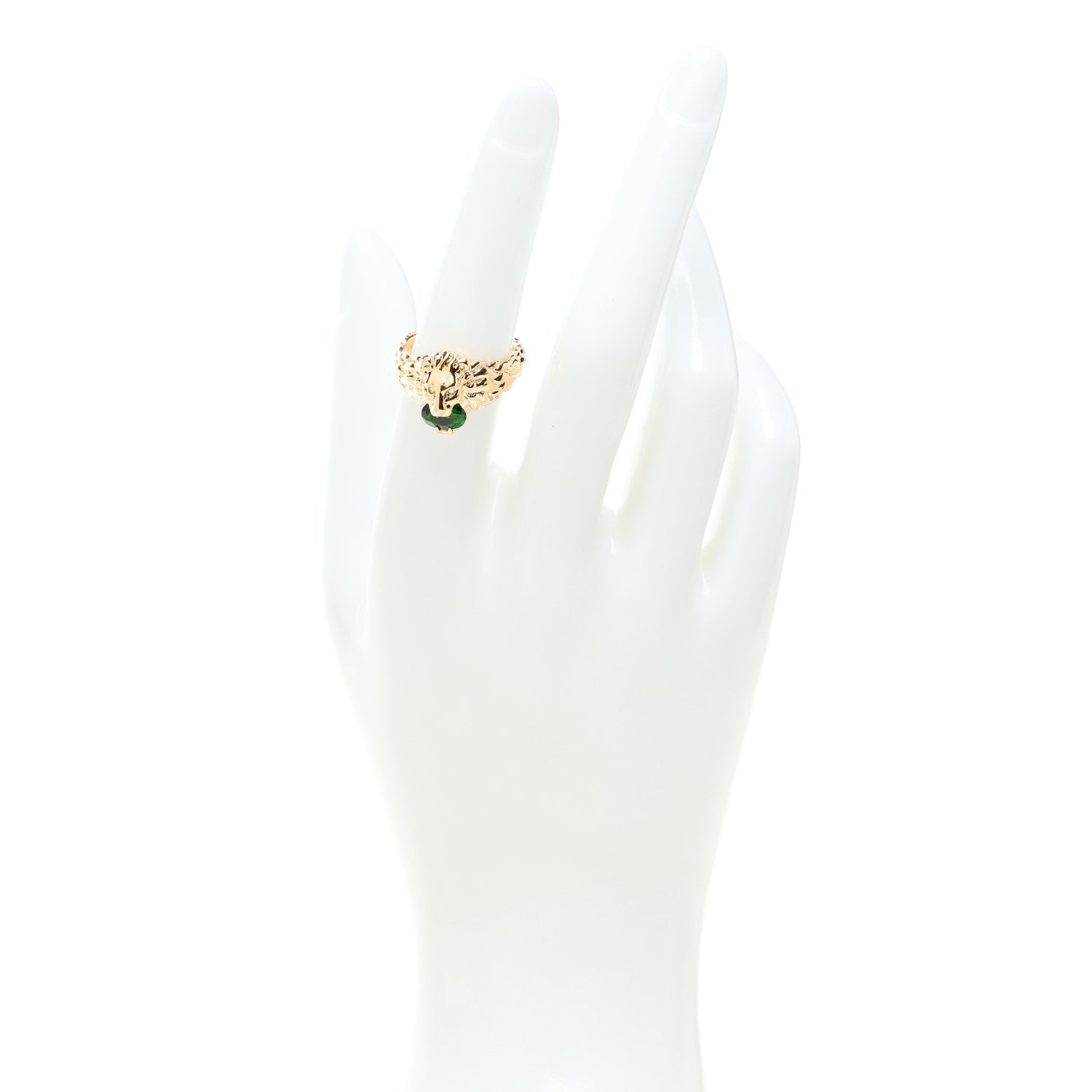 Gucci 18K Yellow Gold Diamond Chrome Diopside Lion Head Ring 53 6.25 2 of 6