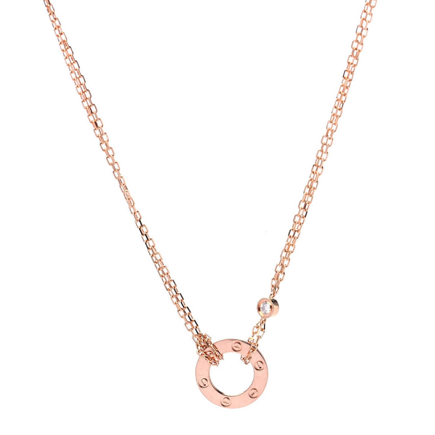 18K Pink Gold 2 Diamond LOVE Necklace