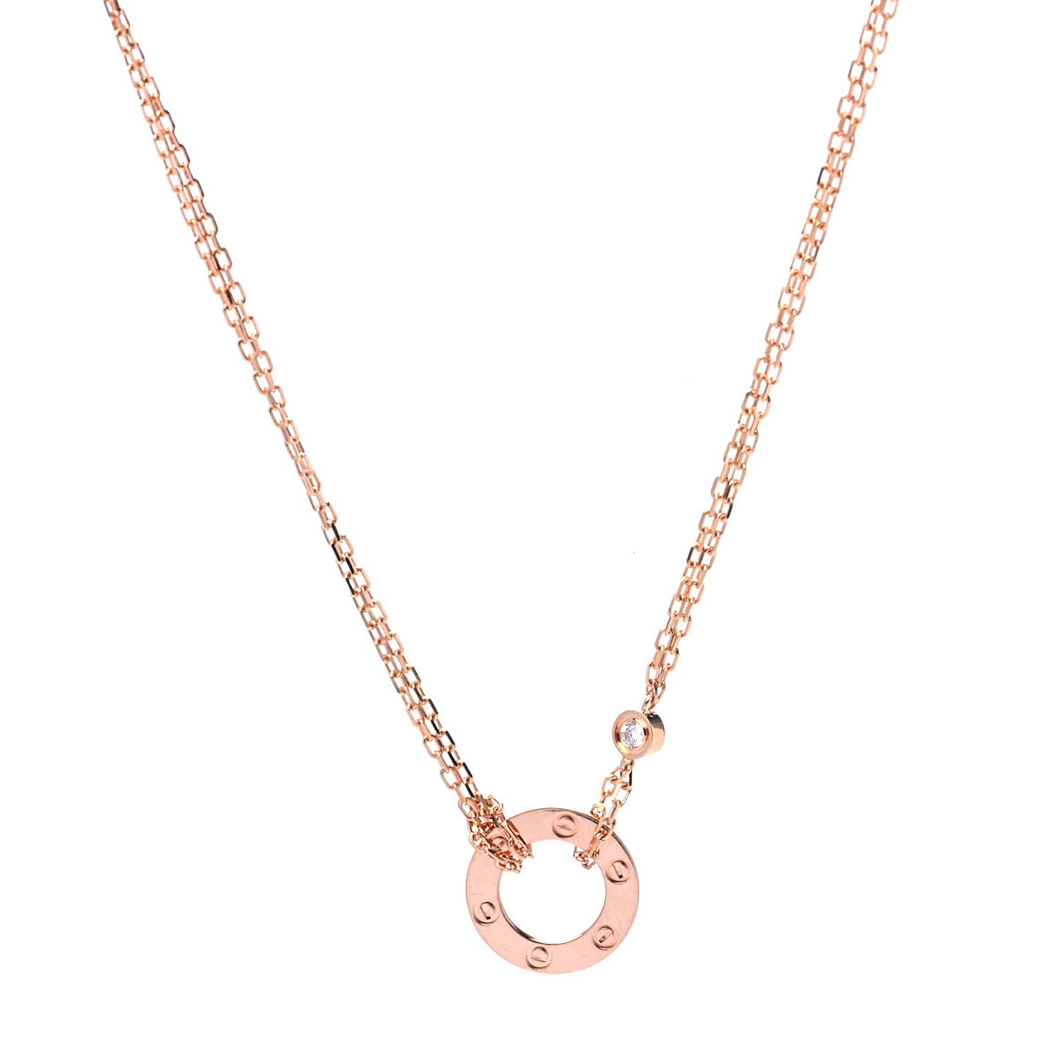 Cartier 18K Pink Gold 2 Diamond LOVE Necklace 1 of 7