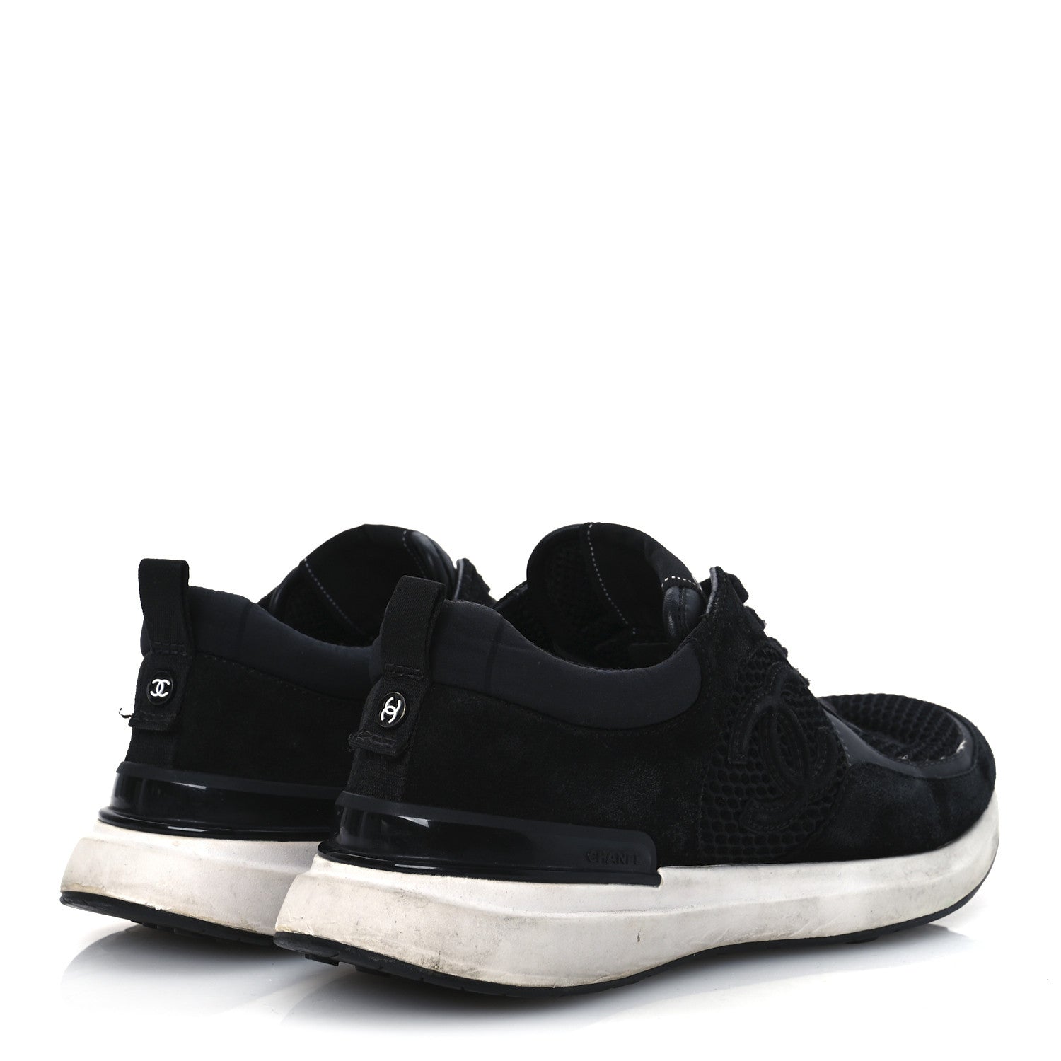 Chanel Calfskin Mesh Lycra Suede Womens Logo Sneakers 40 Black 5 of 13