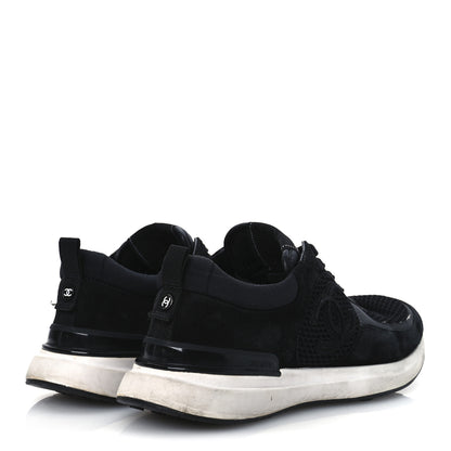 Chanel Calfskin Mesh Lycra Suede Womens Logo Sneakers 40 Black 5 of 13
