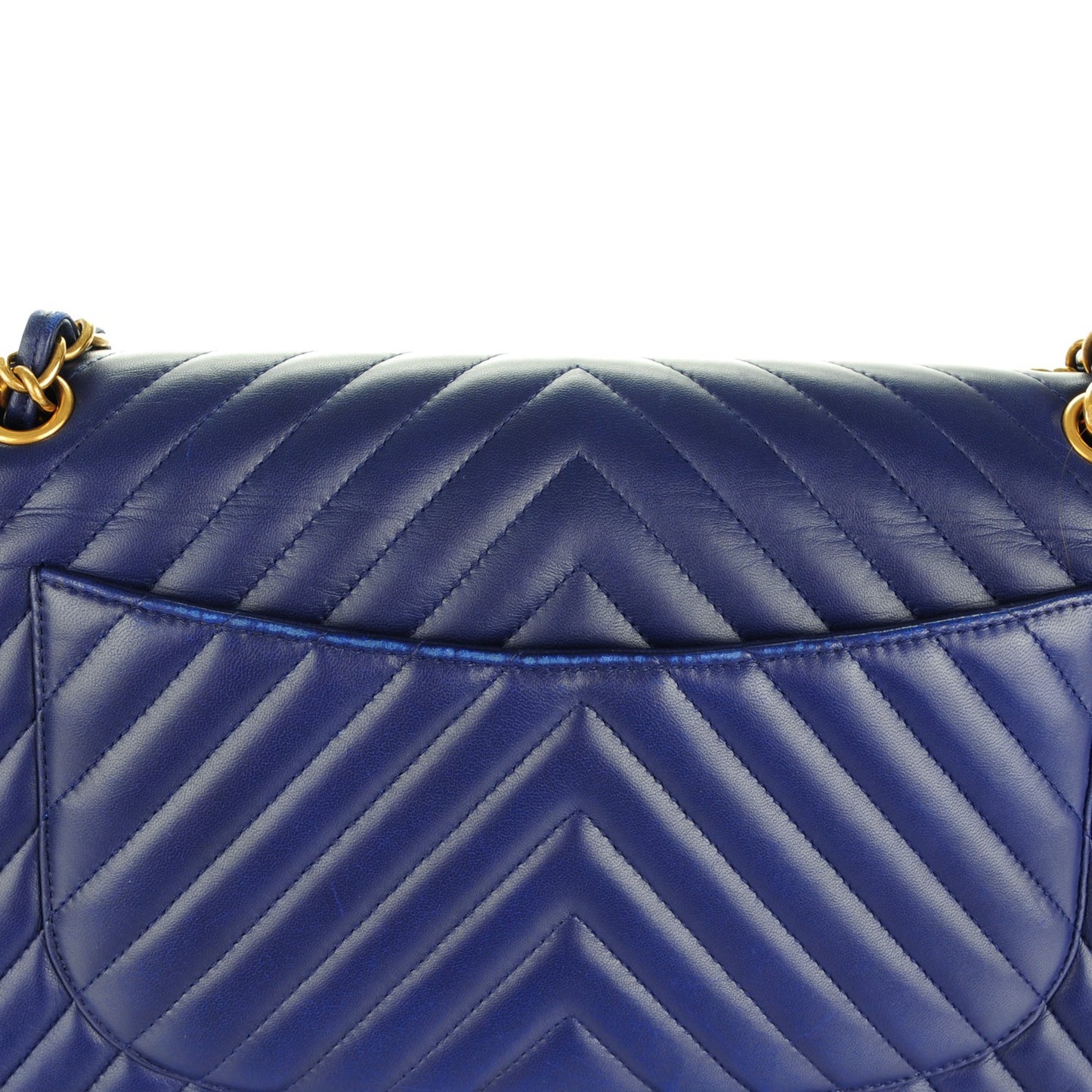 Lambskin Chevron Quilted Jumbo Double Flap Blue