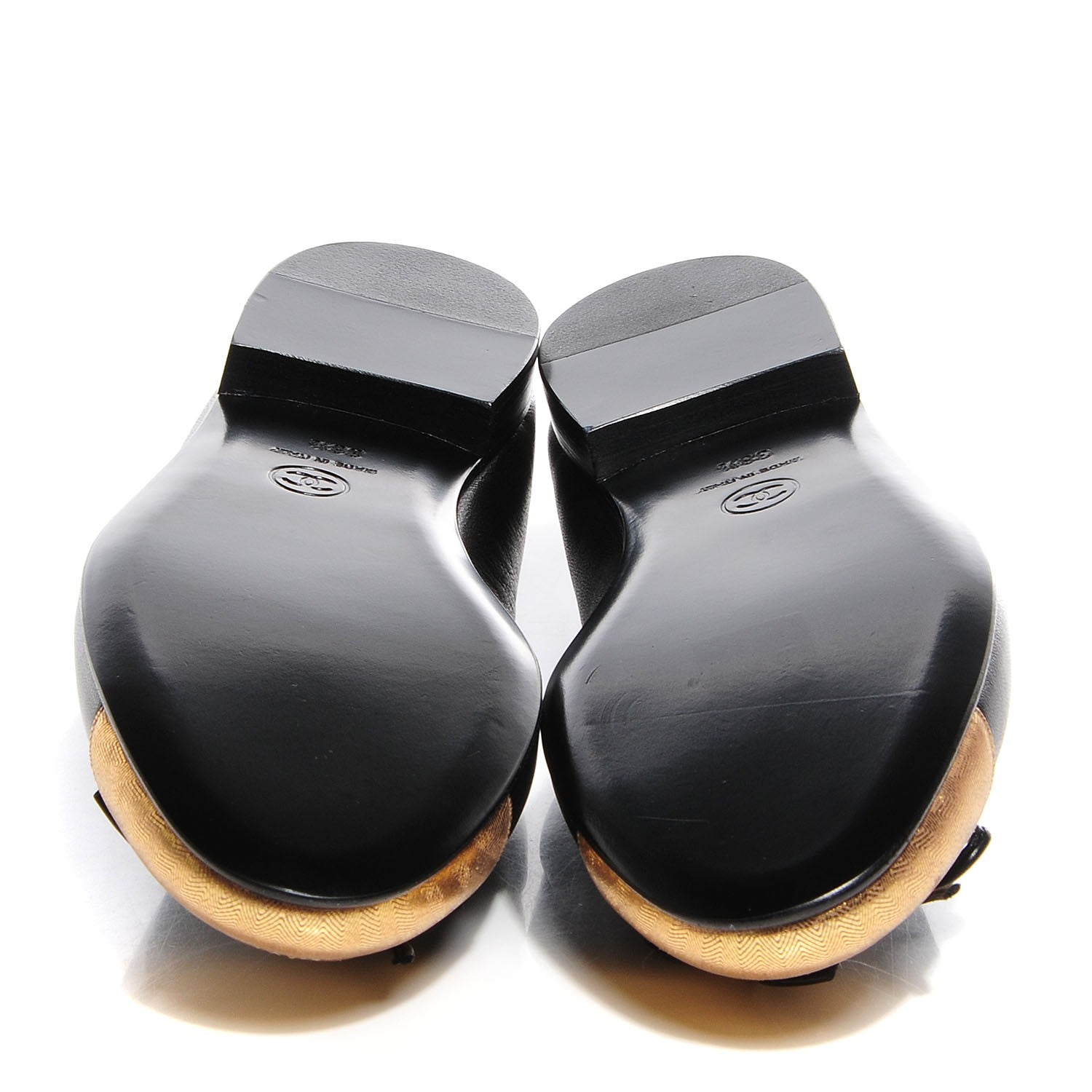 Chanel Lambskin Cap Toe Ballerina Flats 38.5 Black Gold 5 of 8