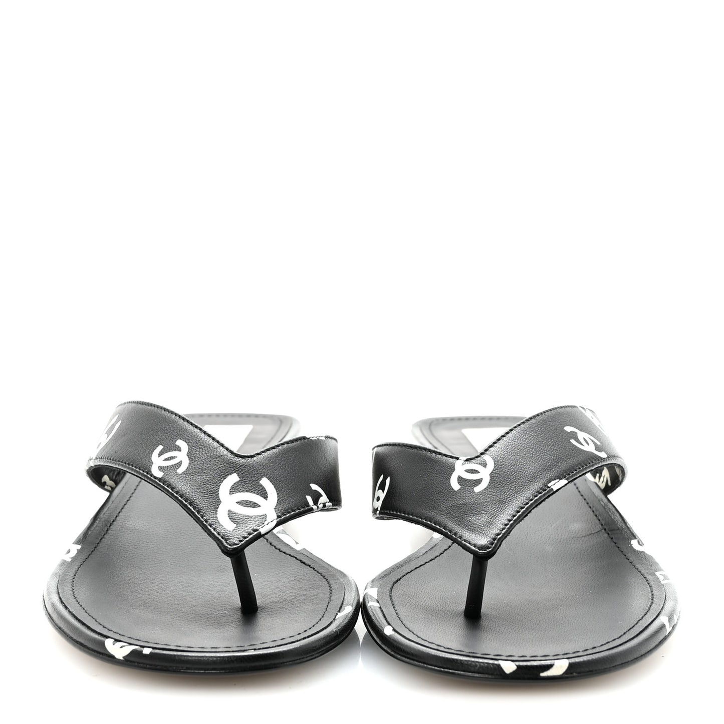 Lambskin Printed CC Thong Sandals 38.5 Black White