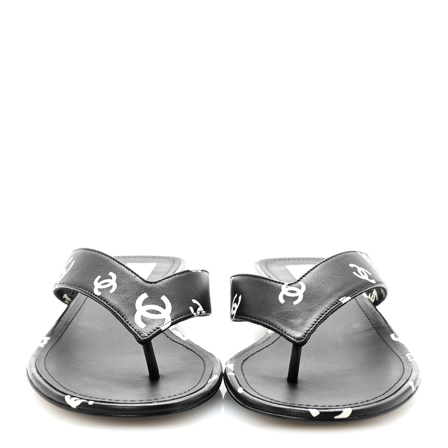 Chanel Lambskin Printed CC Thong Sandals 38.5 Black White 3 of 10