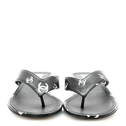 Chanel Lambskin Printed CC Thong Sandals 38.5 Black White 3 of 10