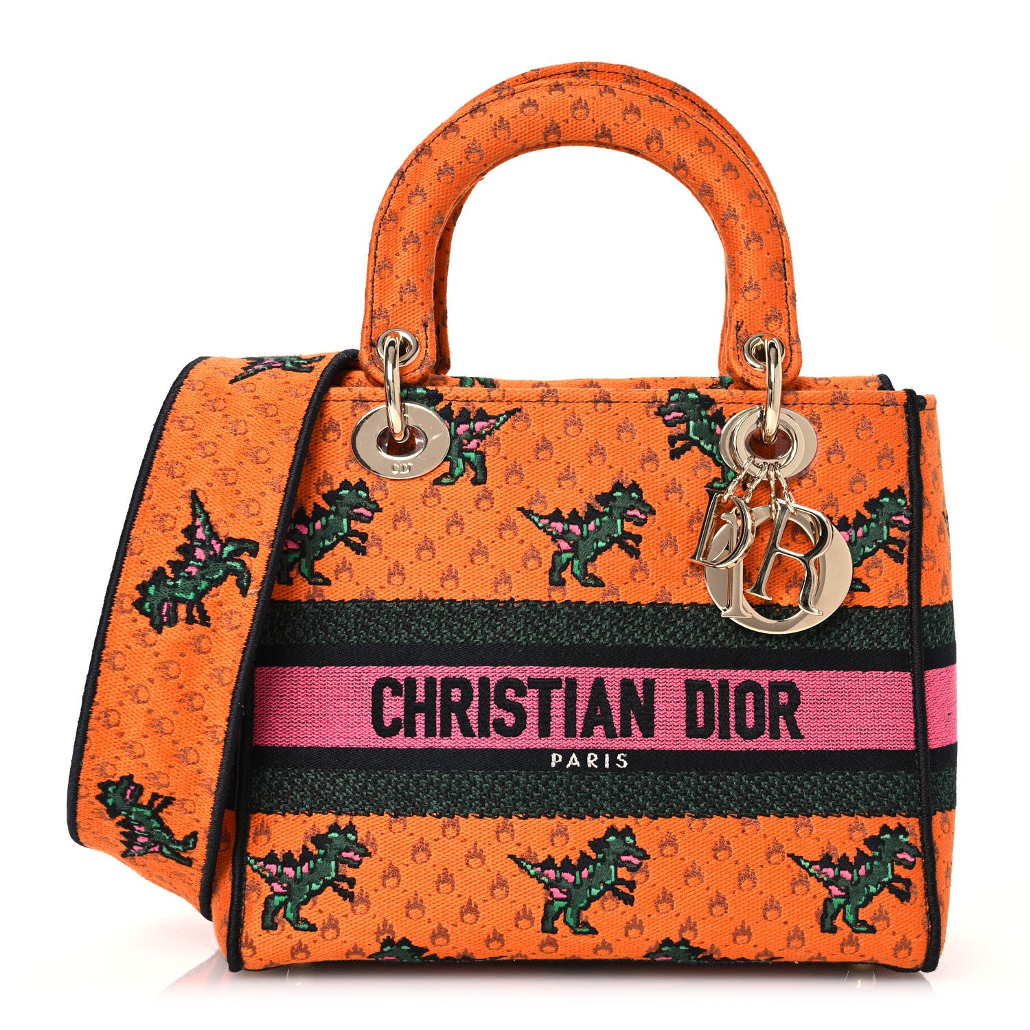 Christian Dior Canvas Embroidered Dino Medium Lady D-Lite Orange Multicolor 1 of 16