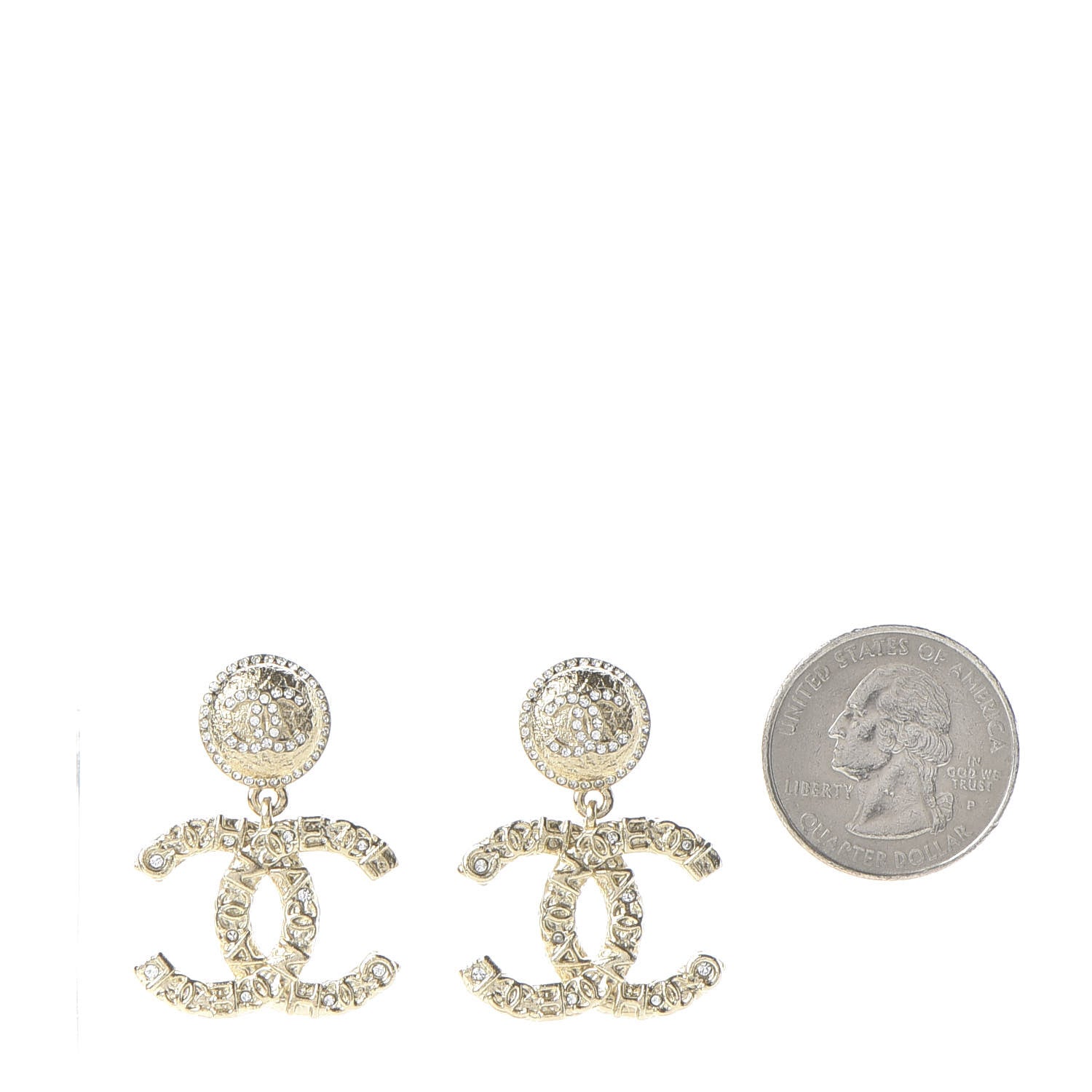 Chanel Crystal CC Drop Earrings Gold 2 of 5