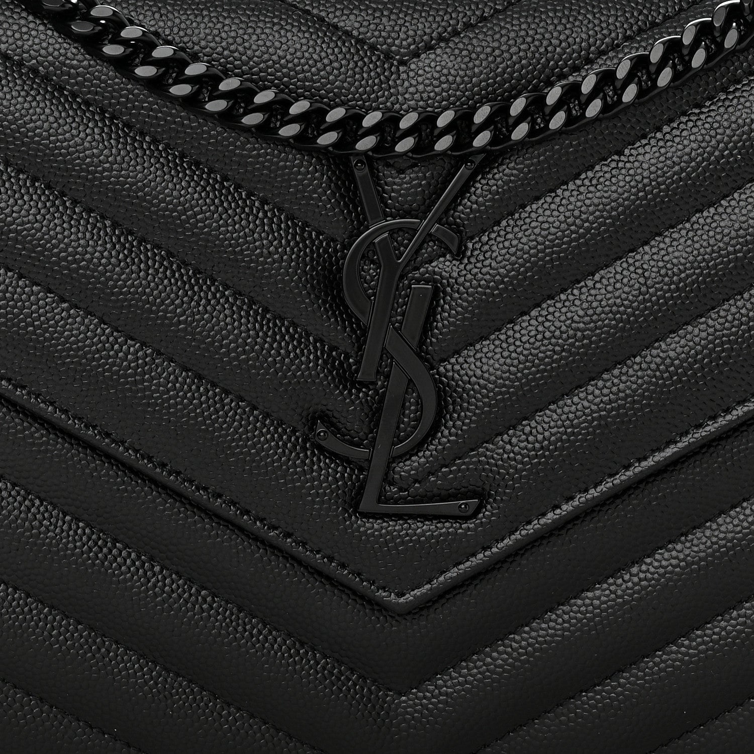 Saint Laurent Grain De Poudre Matelasse Chevron Monogram Monochrome Chain Wallet Black 7 of 11
