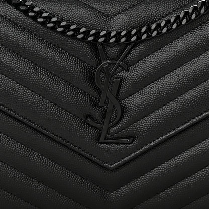 Saint Laurent Grain De Poudre Matelasse Chevron Monogram Monochrome Chain Wallet Black 7 of 11