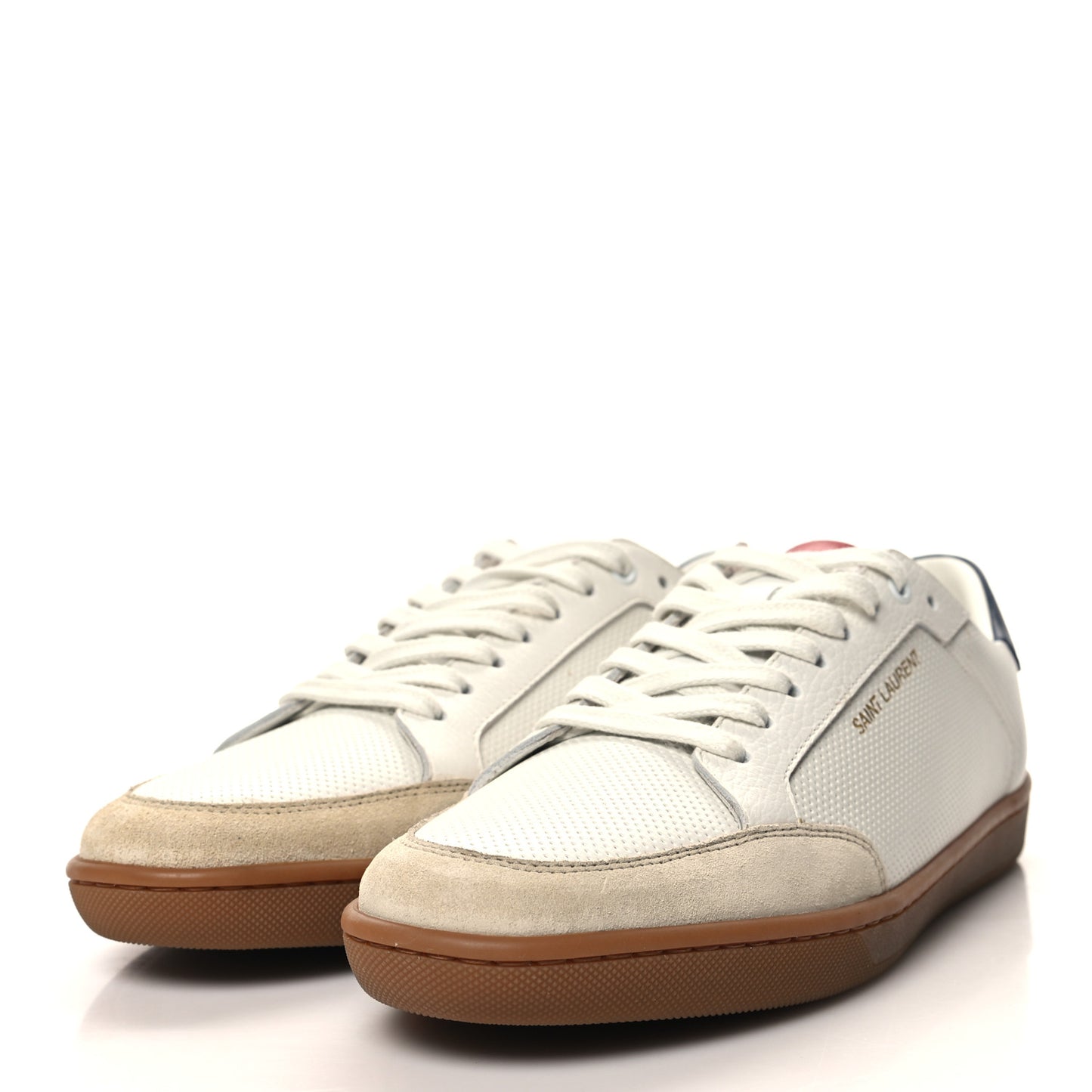 Calfskin Perforated Suede SL10 Court Classic Low Top Sneakers 40 White