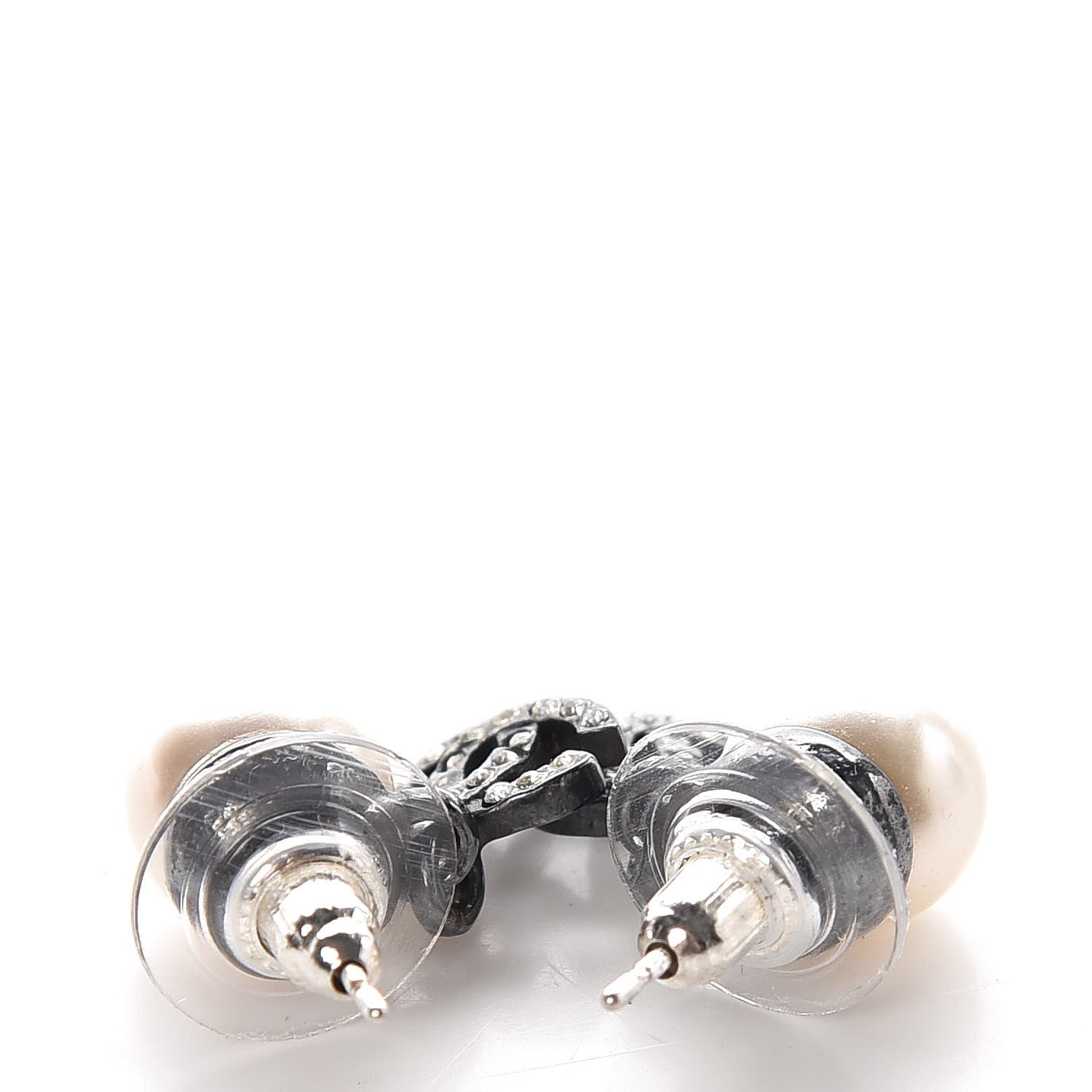 Chanel Ruthenium Crystal Pearl CC Drop Earrings 4 of 5