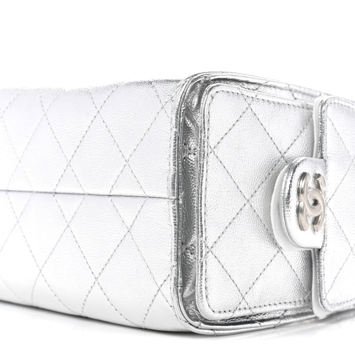 Metallic Caviar Quilted Mini Chanel 25 Handbag Silver