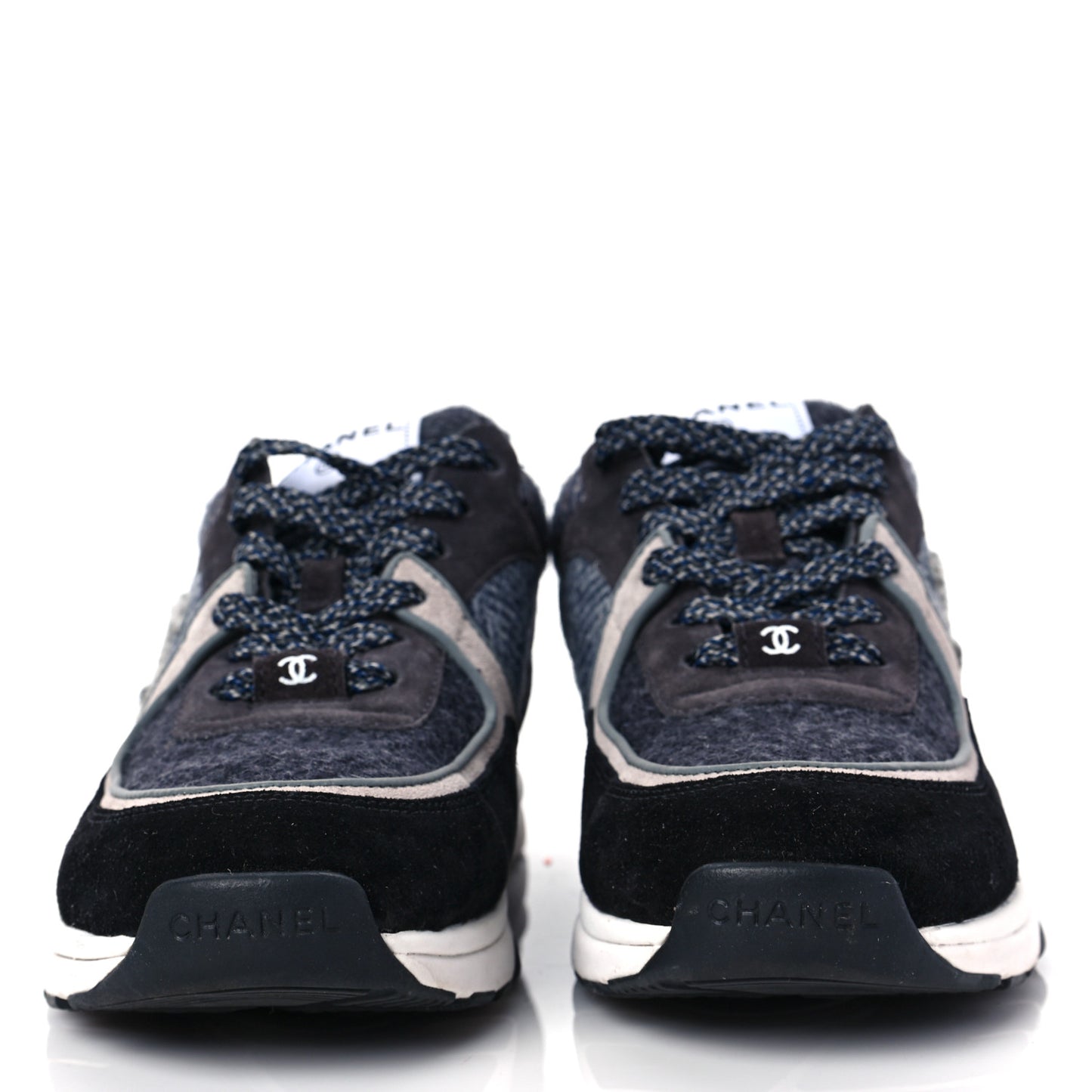 Fabric Suede Calfskin CC Sneakers 39 Black Grey Dark Grey