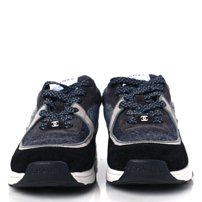 Chanel Fabric Suede Calfskin CC Sneakers 39 Black Grey Dark Grey 2 of 6